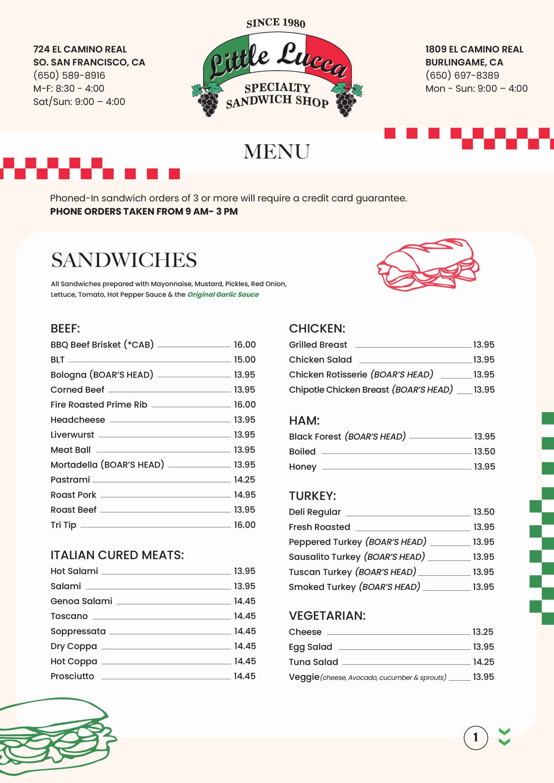 Little Lucca Menu