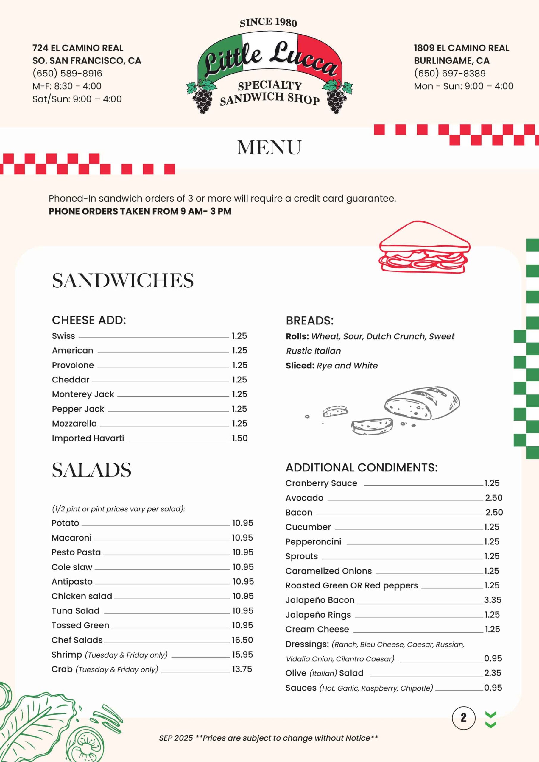 Little Lucca Menu