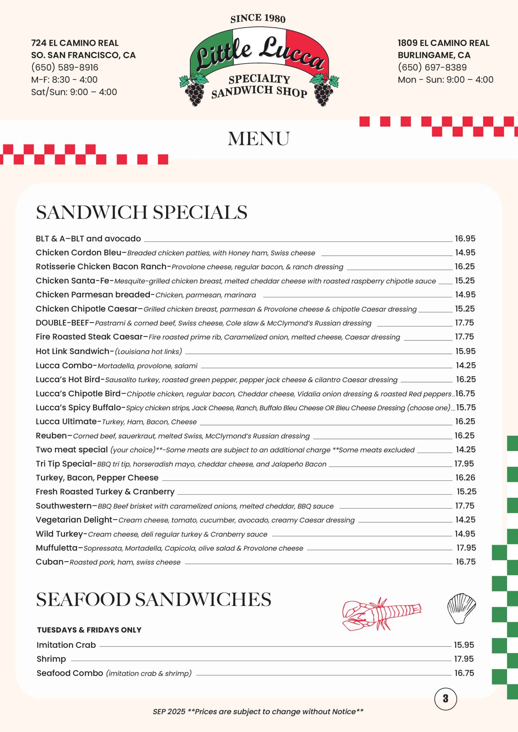 Little Lucca Menu